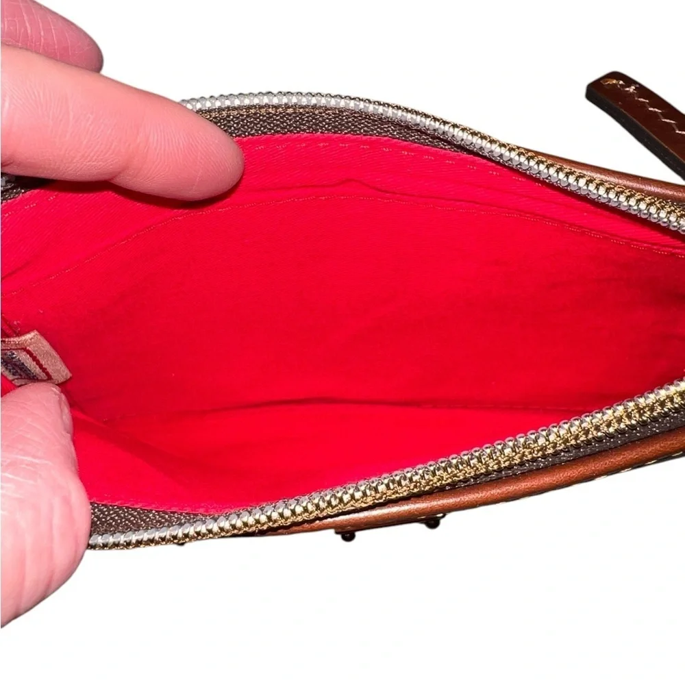 {Dooney & Bourke Cream & Brown Leather Wristlet Convertible Strap}